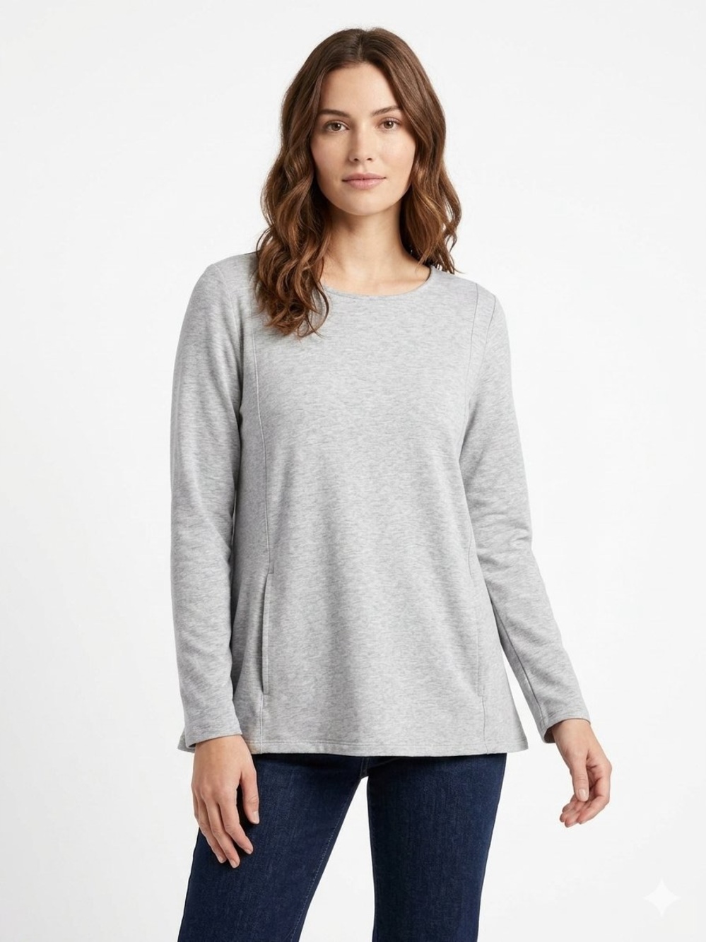 Pure Jill Heather Grey Long Sleeve Cotton Blend Pocket Top